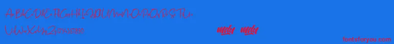 Salmon Script   FREE PERSONAL USE-Schriftart – Rote Schriften auf blauem Hintergrund