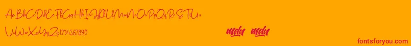 Salmon Script   FREE PERSONAL USE-Schriftart – Rote Schriften auf orangefarbenem Hintergrund