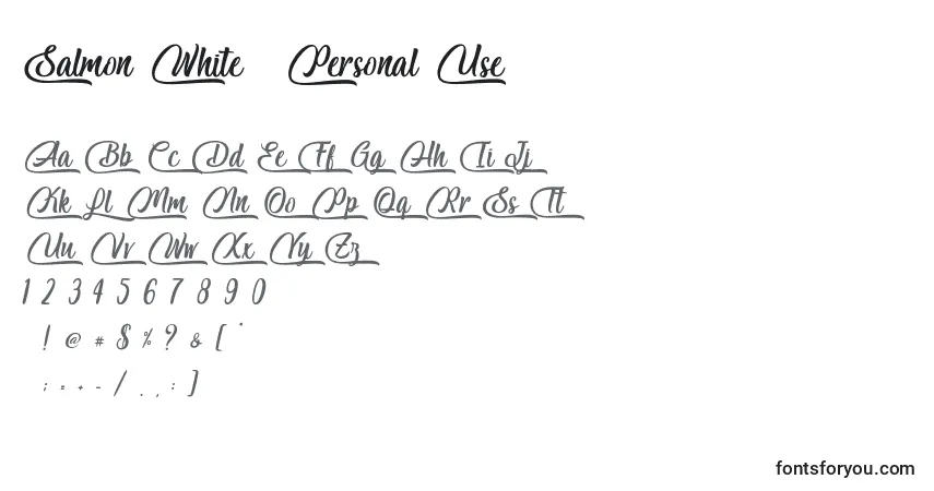 Czcionka Salmon White   Personal Use – alfabet, cyfry, specjalne znaki