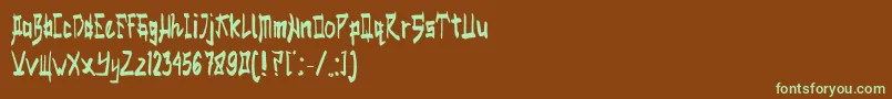 フォントSALMON – 緑色の文字が茶色の背景にあります。