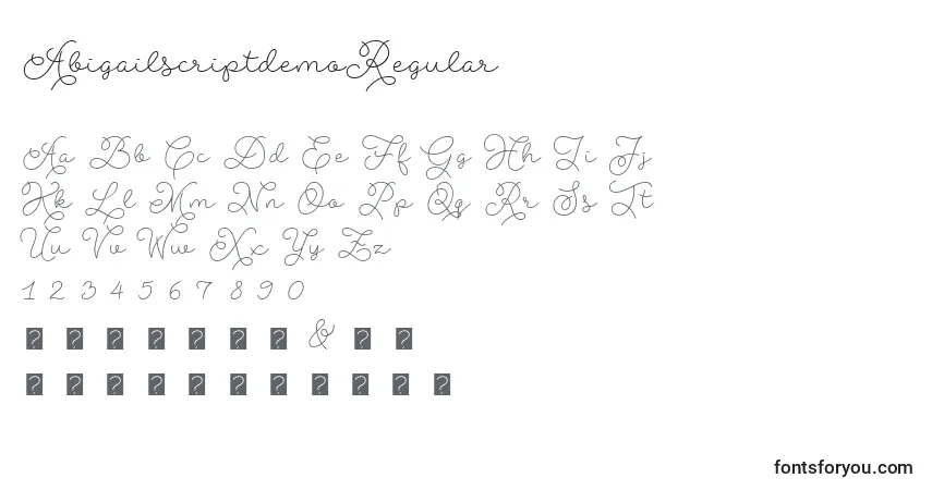 AbigailscriptdemoRegular Font – alphabet, numbers, special characters