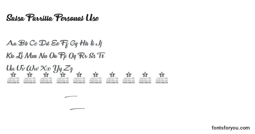 Czcionka Salsa Parrilla Personal Use – alfabet, cyfry, specjalne znaki