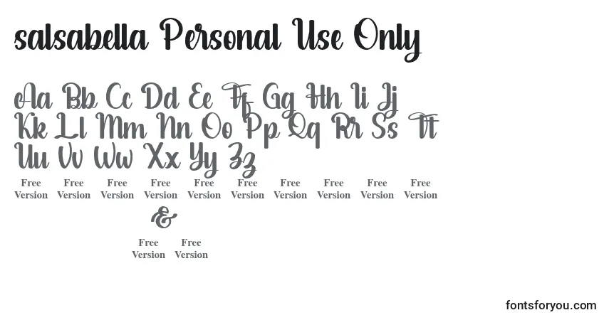 A fonte Salsabella Personal Use Only – alfabeto, números, caracteres especiais