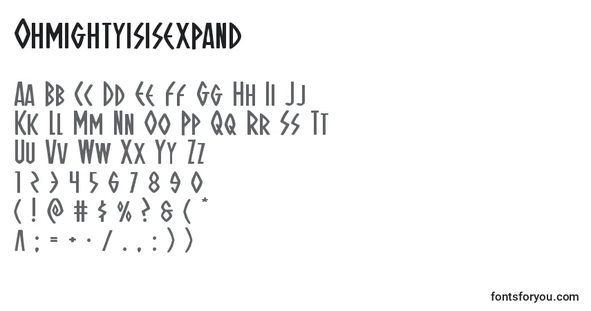 Czcionka Ohmightyisisexpand – alfabet, cyfry, specjalne znaki