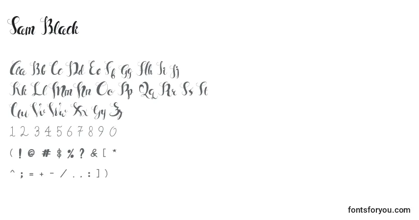 Schriftart Sam Black – Alphabet, Zahlen, spezielle Symbole