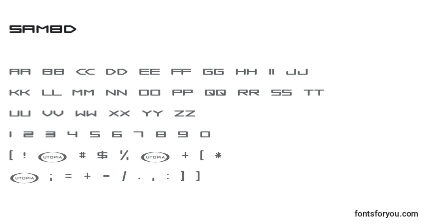 A fonte SAMBD    (139526) – alfabeto, números, caracteres especiais