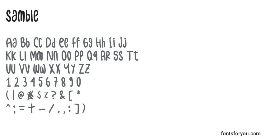 Czcionka Samble – alfabet, cyfry, specjalne znaki