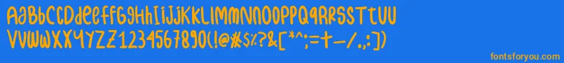 フォントsamble – オレンジ色の文字が青い背景にあります。