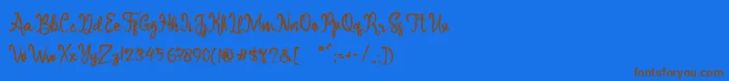 フォントSameri Brush – 茶色の文字が青い背景にあります。
