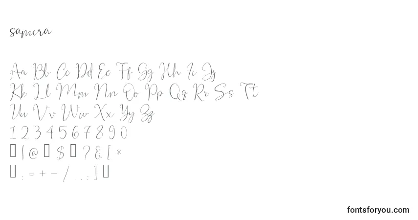 Шрифт Samira – алфавит, цифры, специальные символы