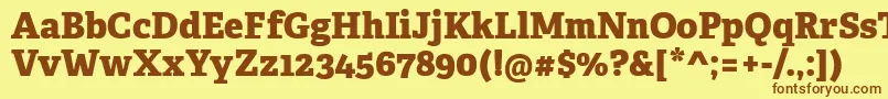 フォントAdelleCyrillicExtrabold – 茶色の文字が黄色の背景にあります。