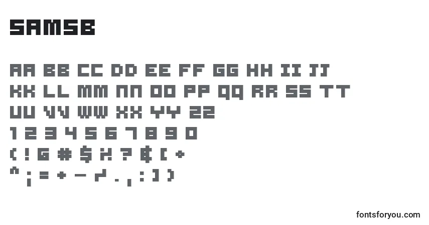 A fonte SAMSB    (139543) – alfabeto, números, caracteres especiais