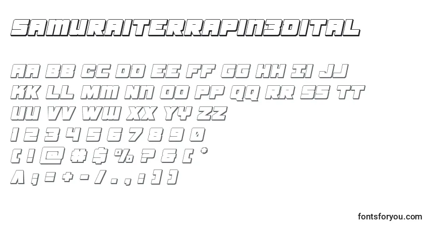 Czcionka Samuraiterrapin3dital – alfabet, cyfry, specjalne znaki