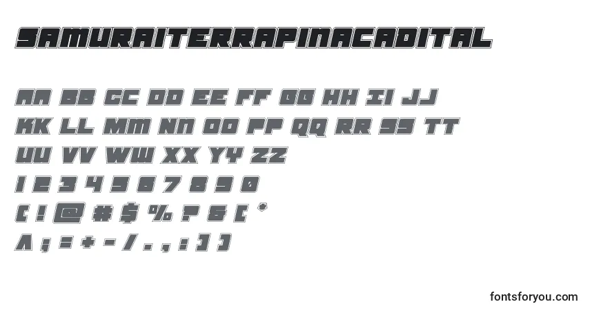 Czcionka Samuraiterrapinacadital – alfabet, cyfry, specjalne znaki