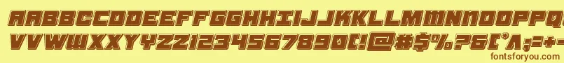 フォントsamuraiterrapinbevelital – 茶色の文字が黄色の背景にあります。