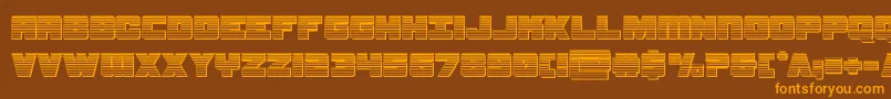 フォントsamuraiterrapinchrome – オレンジ色の文字が茶色の背景にあります。