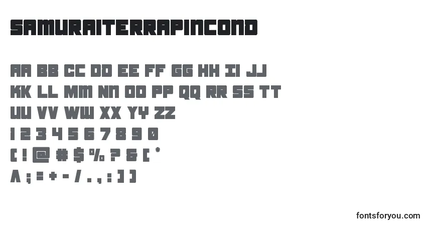 Czcionka Samuraiterrapincond – alfabet, cyfry, specjalne znaki