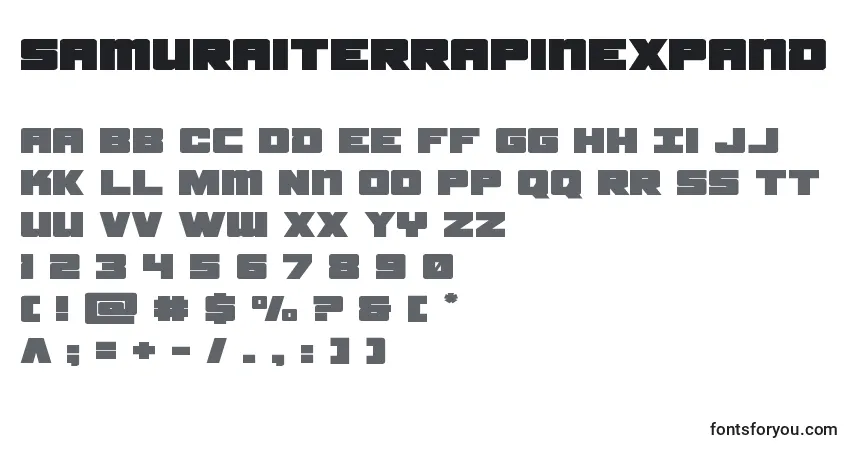 Czcionka Samuraiterrapinexpand – alfabet, cyfry, specjalne znaki