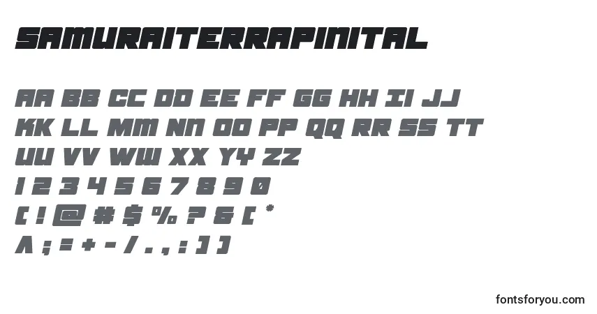 Czcionka Samuraiterrapinital – alfabet, cyfry, specjalne znaki