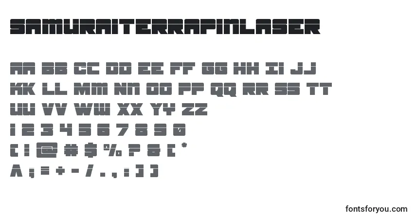 Czcionka Samuraiterrapinlaser – alfabet, cyfry, specjalne znaki