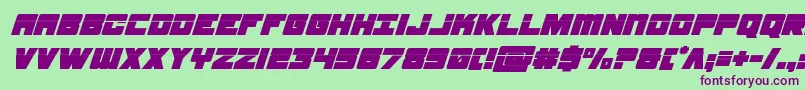 フォントsamuraiterrapinlasersuperital – 緑の背景に紫のフォント