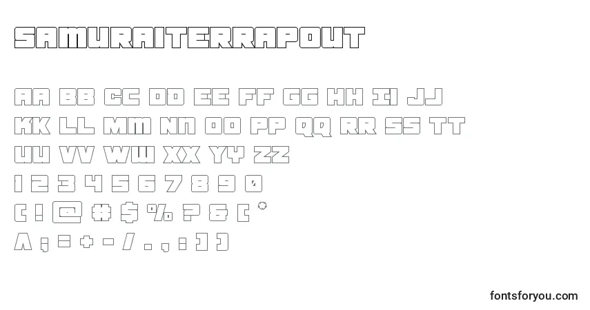 Czcionka Samuraiterrapout – alfabet, cyfry, specjalne znaki