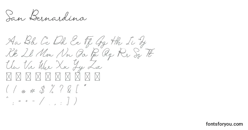 Schriftart San Bernardino – Alphabet, Zahlen, spezielle Symbole