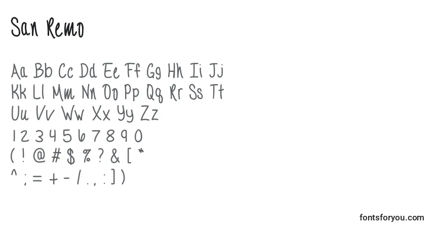 Schriftart San Remo – Alphabet, Zahlen, spezielle Symbole