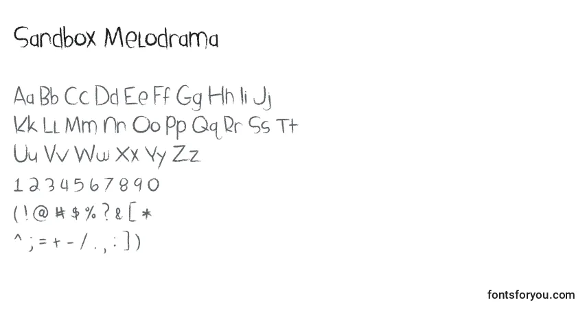 Schriftart Sandbox Melodrama – Alphabet, Zahlen, spezielle Symbole