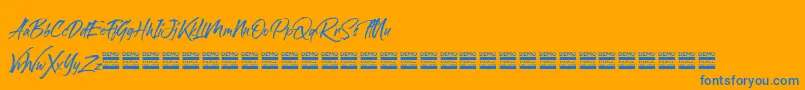 sandbrush demo-Schriftart – Blaue Schriften auf orangefarbenem Hintergrund