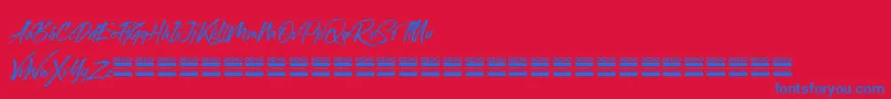 sandbrush demo-Schriftart – Blaue Schriften auf rotem Hintergrund