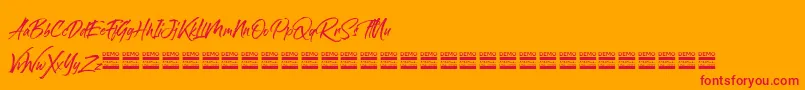 sandbrush demo-Schriftart – Rote Schriften auf orangefarbenem Hintergrund