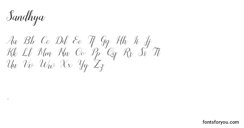 A fonte Sandhya – alfabeto, números, caracteres especiais