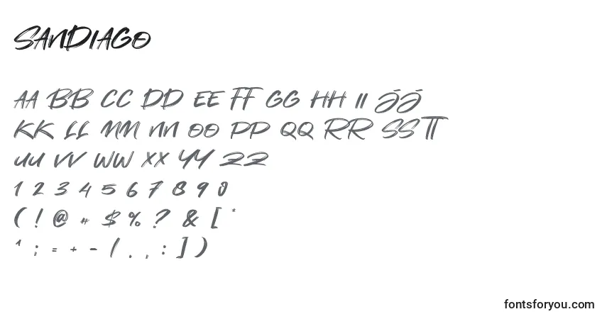 Schriftart Sandiago (139591) – Alphabet, Zahlen, spezielle Symbole