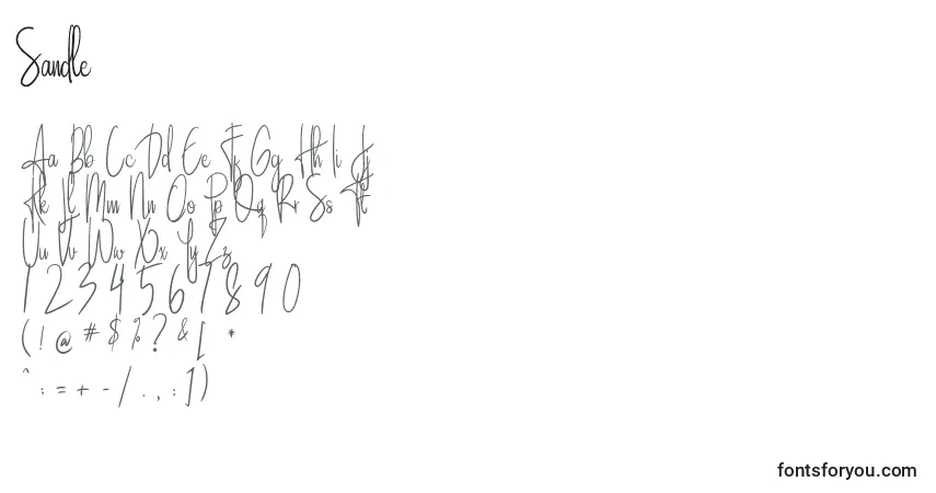 Schriftart Sandle (139593) – Alphabet, Zahlen, spezielle Symbole
