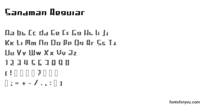 Czcionka Sandman Regular – alfabet, cyfry, specjalne znaki