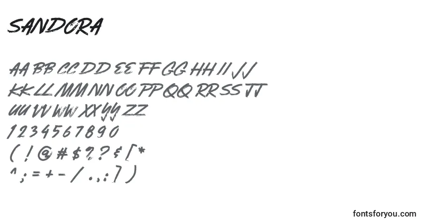 Schriftart Sandora – Alphabet, Zahlen, spezielle Symbole