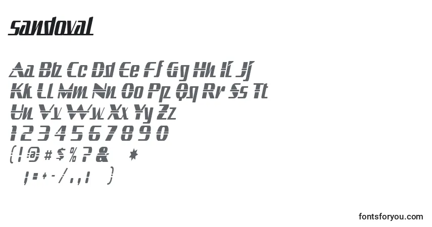 Schriftart Sandoval (139597) – Alphabet, Zahlen, spezielle Symbole
