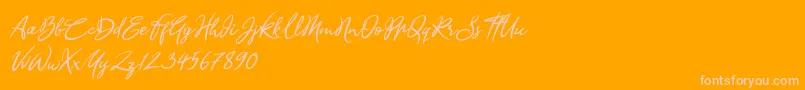 Sandra Belhock Italic-Schriftart – Rosa Schriften auf orangefarbenem Hintergrund