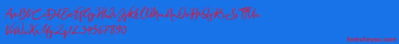 Sandra Belhock-Schriftart – Rote Schriften auf blauem Hintergrund