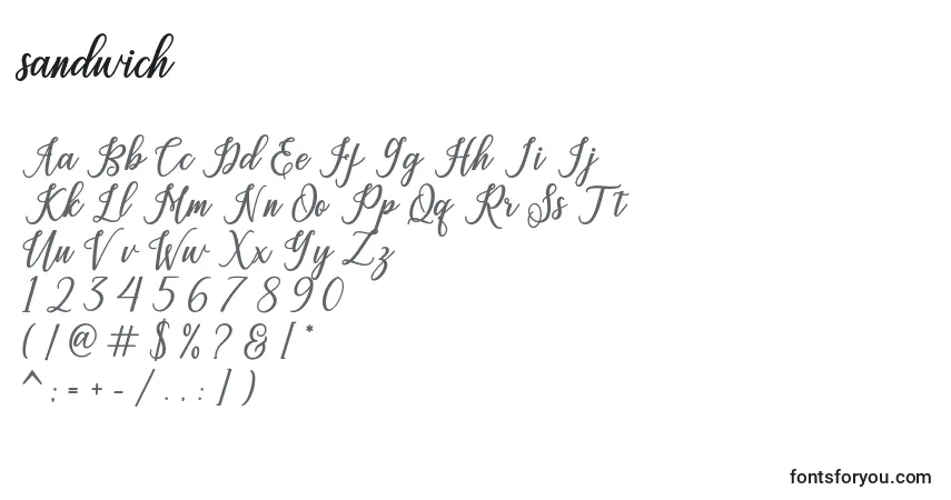 Sandwich (139602)-fontti – aakkoset, numerot, erikoismerkit