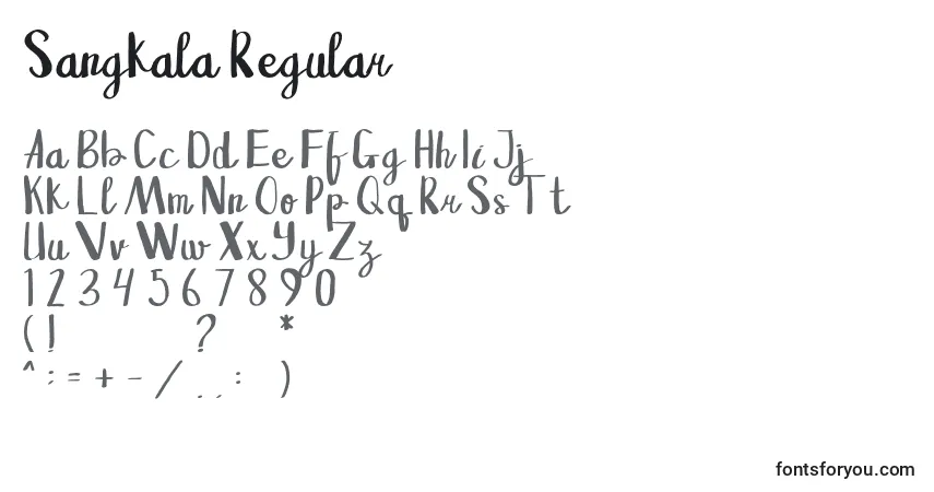 Schriftart Sangkala Regular – Alphabet, Zahlen, spezielle Symbole