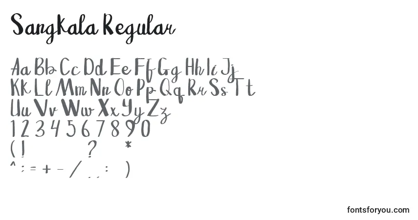 Schriftart Sangkala Regular (139606) – Alphabet, Zahlen, spezielle Symbole