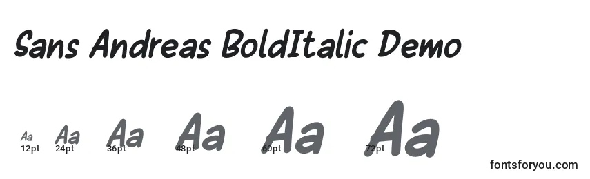Размеры шрифта Sans Andreas BoldItalic Demo