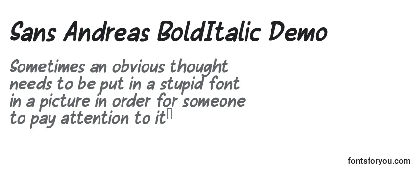 Шрифт Sans Andreas BoldItalic Demo