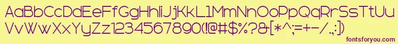 sans serif plus 7-Schriftart – Violette Schriften auf gelbem Hintergrund