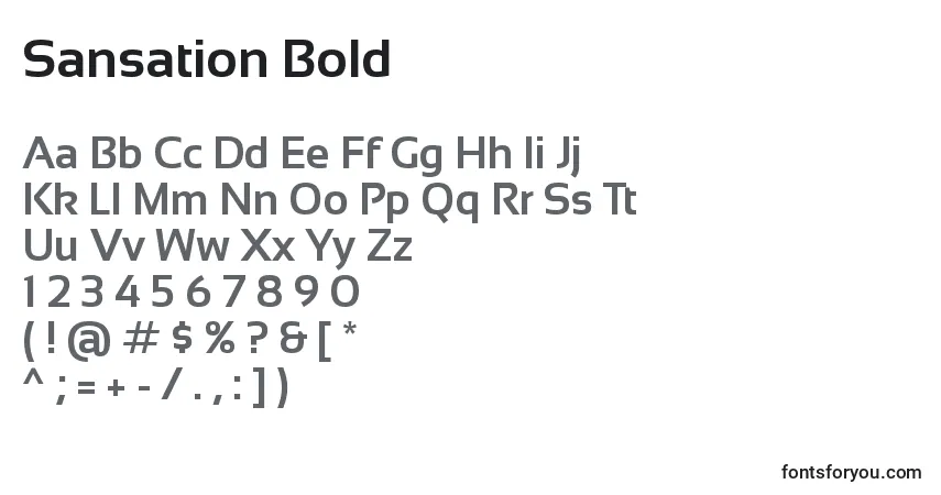 Schriftart Sansation Bold – Alphabet, Zahlen, spezielle Symbole