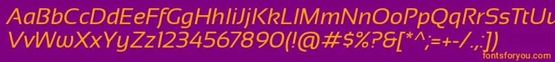 Sansation Italic-Schriftart – Orangefarbene Schriften auf violettem Hintergrund