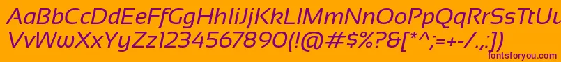 Sansation Italic-Schriftart – Violette Schriften auf orangefarbenem Hintergrund