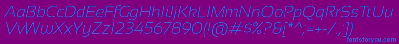 フォントSansation Light Italic – 紫色の背景に青い文字